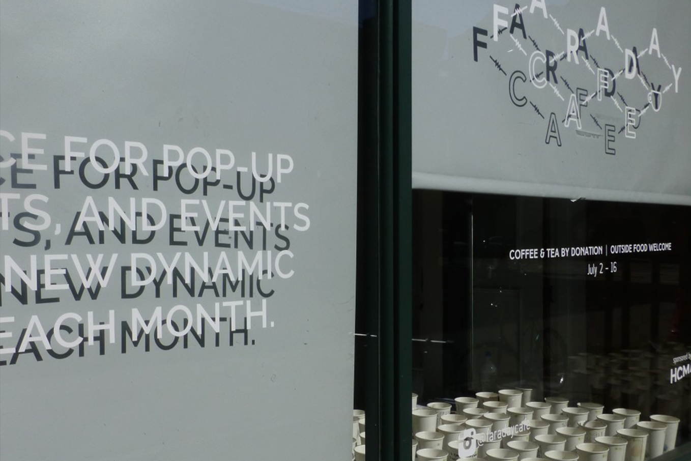 Exterior windows of the Faraday Cafe