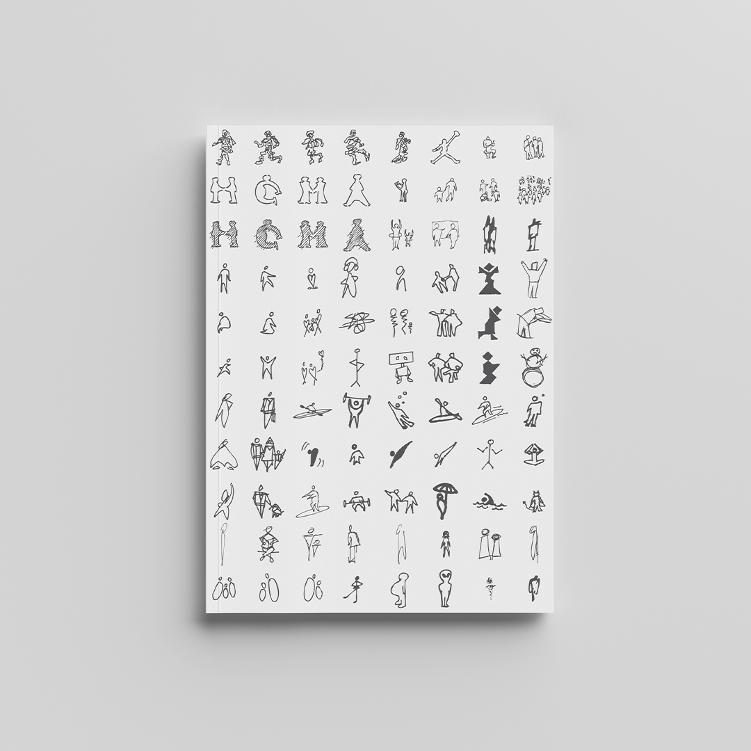 Series of tiny people silhouettes some in the form of the letters h-c-m-a, while others are drawn doing a variety of activities.
