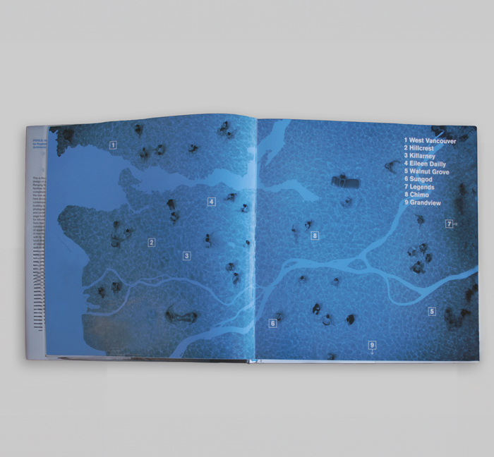 A map of pool locations from the hcma book, Pools, Aquatic Architecture.