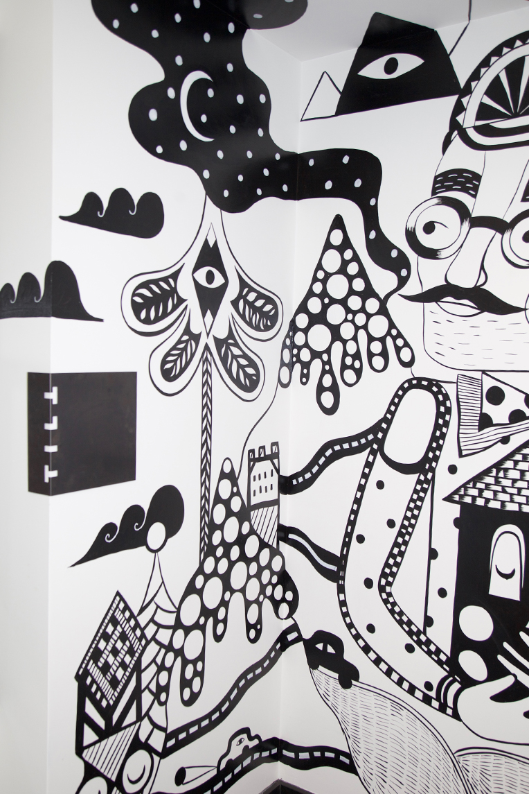 Detail photo of the finished mural in the hcma Vancouver office lobby.