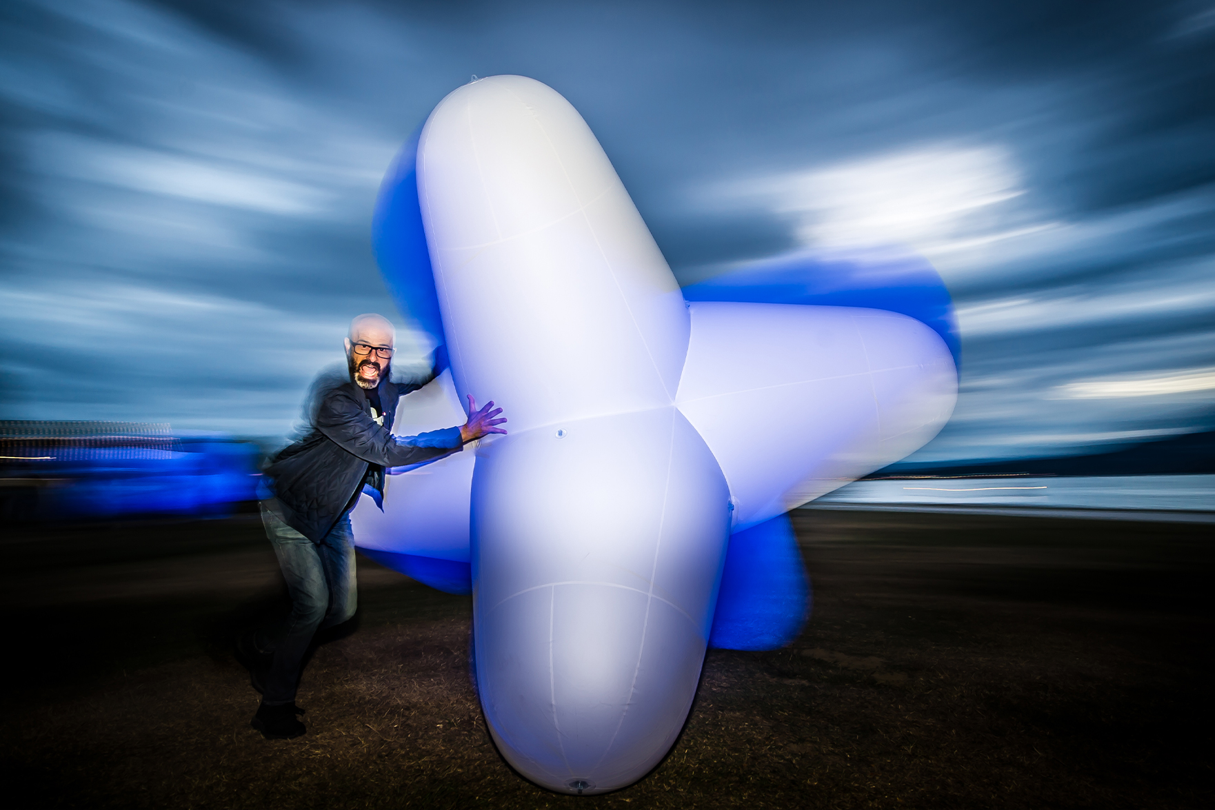 2018 Vancouver Artist in Residence, Alex Beim, physically interacting with his JAX installation.