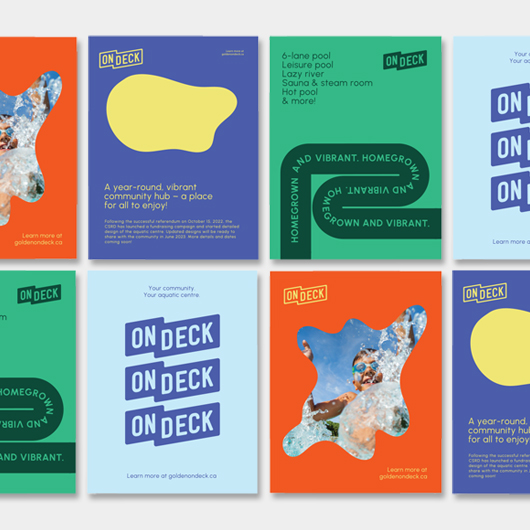 Poster series from Golden On Deck engagement campaign features bright colours and bold, energetic graphics.