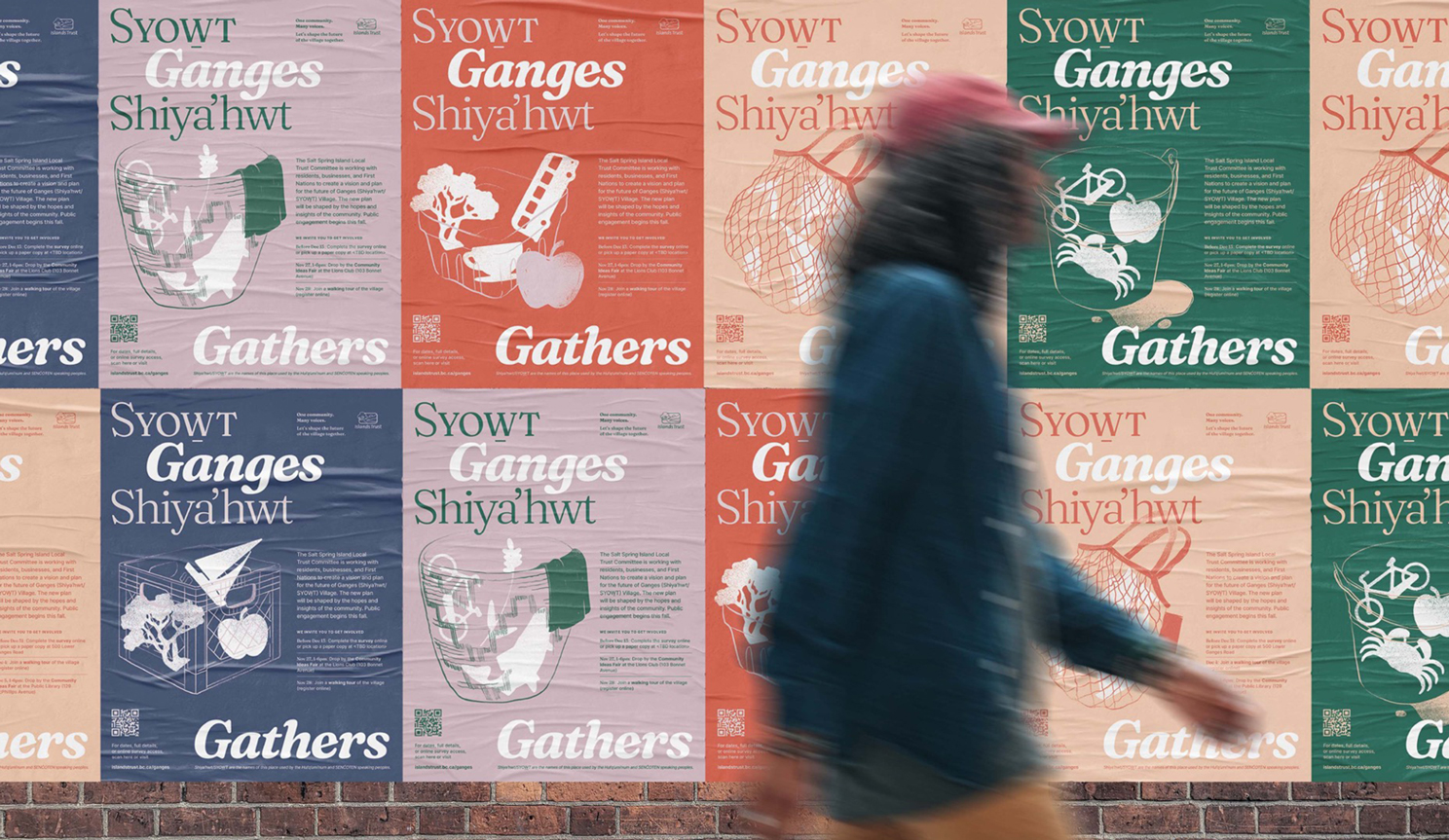 Someone walking by Ganges Gathers posters which display illustrations.