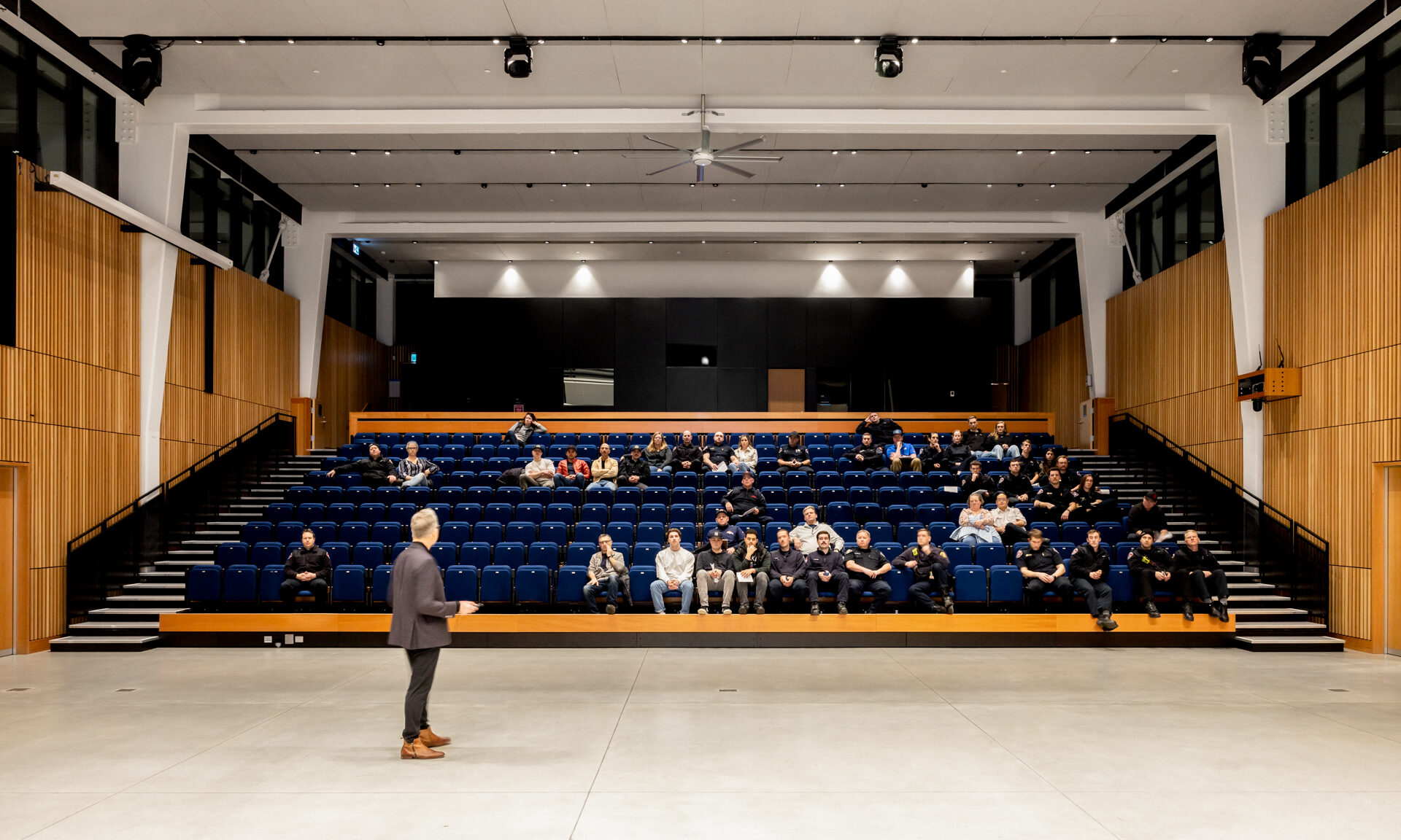A lecture held at RRU Dogwood Auditorium from the perspective of the presenter.