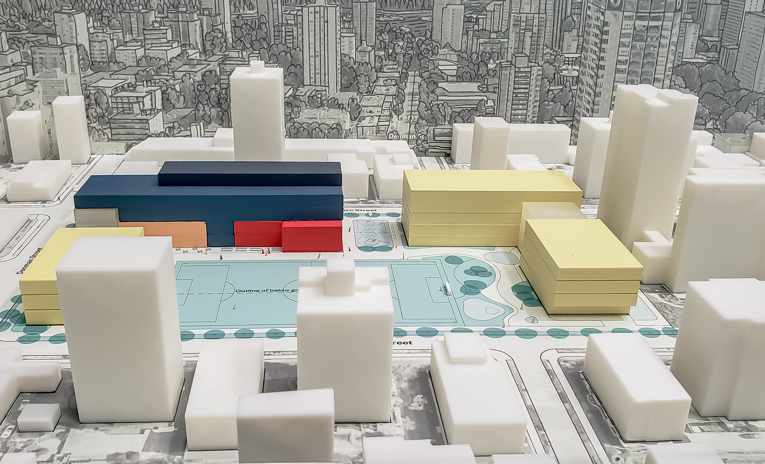 Physical model of a design option for the West End Community Hub Renewal Plan.