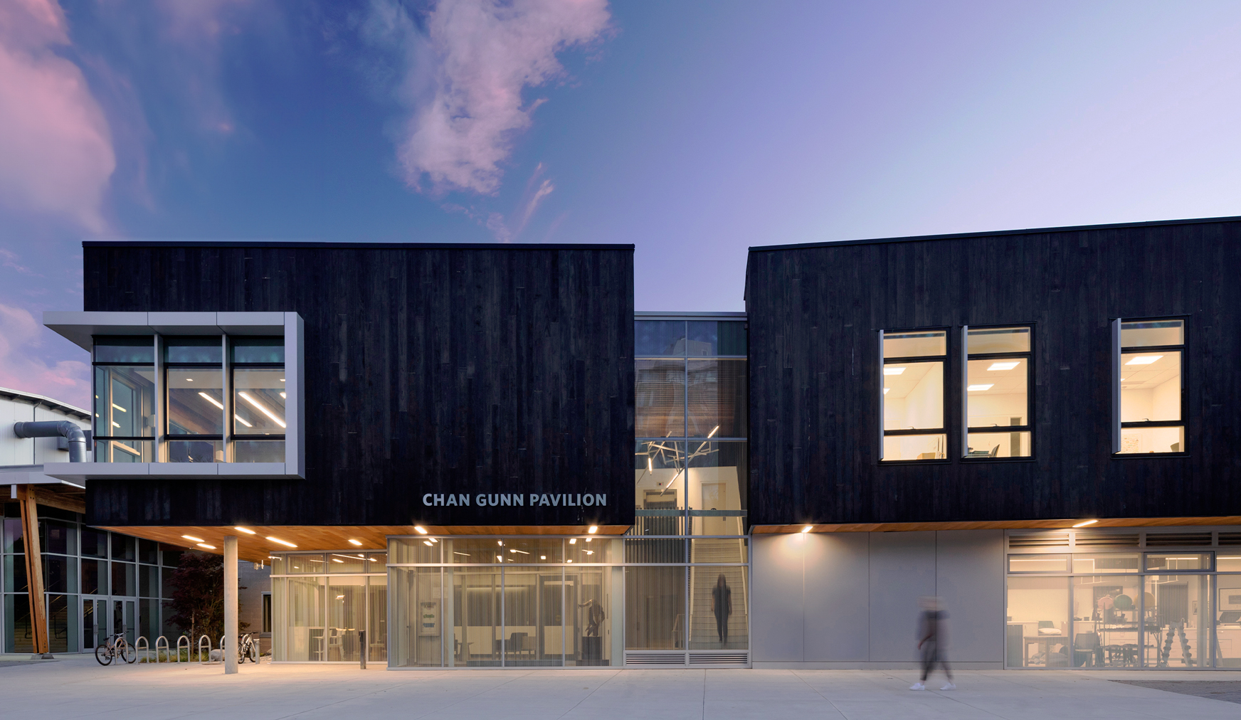 The UBC Chan Gunn Sports Medicine Pavilion at dusk.